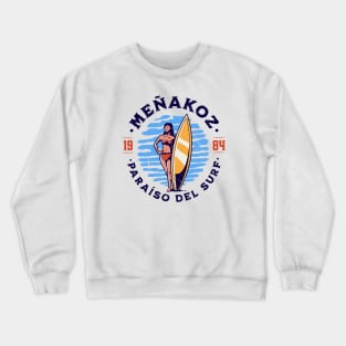 Vintage Meñakoz, Spain Surfer's Paradise // Retro Surfing 1980s Badge B Crewneck Sweatshirt